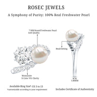 Freshwater Pearl and Moissanite Toi Et Moi Cocktail Ring