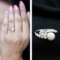 Freshwater Pearl and Moissanite Toi Et Moi Cocktail Ring