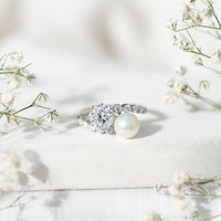 Freshwater Pearl and Moissanite Toi Et Moi Cocktail Ring