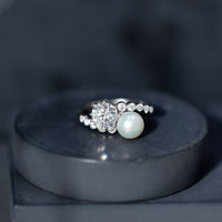 Freshwater Pearl and Moissanite Toi Et Moi Cocktail Ring
