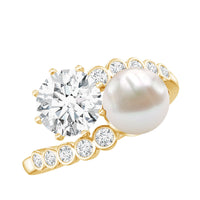 Freshwater Pearl and Moissanite Toi Et Moi Cocktail Ring