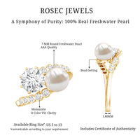 Freshwater Pearl and Moissanite Toi Et Moi Cocktail Ring