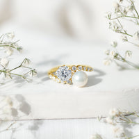 Freshwater Pearl and Moissanite Toi Et Moi Cocktail Ring