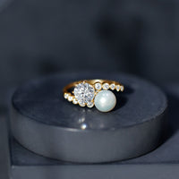 Freshwater Pearl and Moissanite Toi Et Moi Cocktail Ring