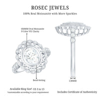 Oval Moissanite Retro Engagement Ring in Beaded Bezel Setting