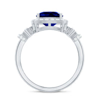 3.5 CT Cushion Cut Created Blue Sapphire Engagement Ring with Diamond Accent