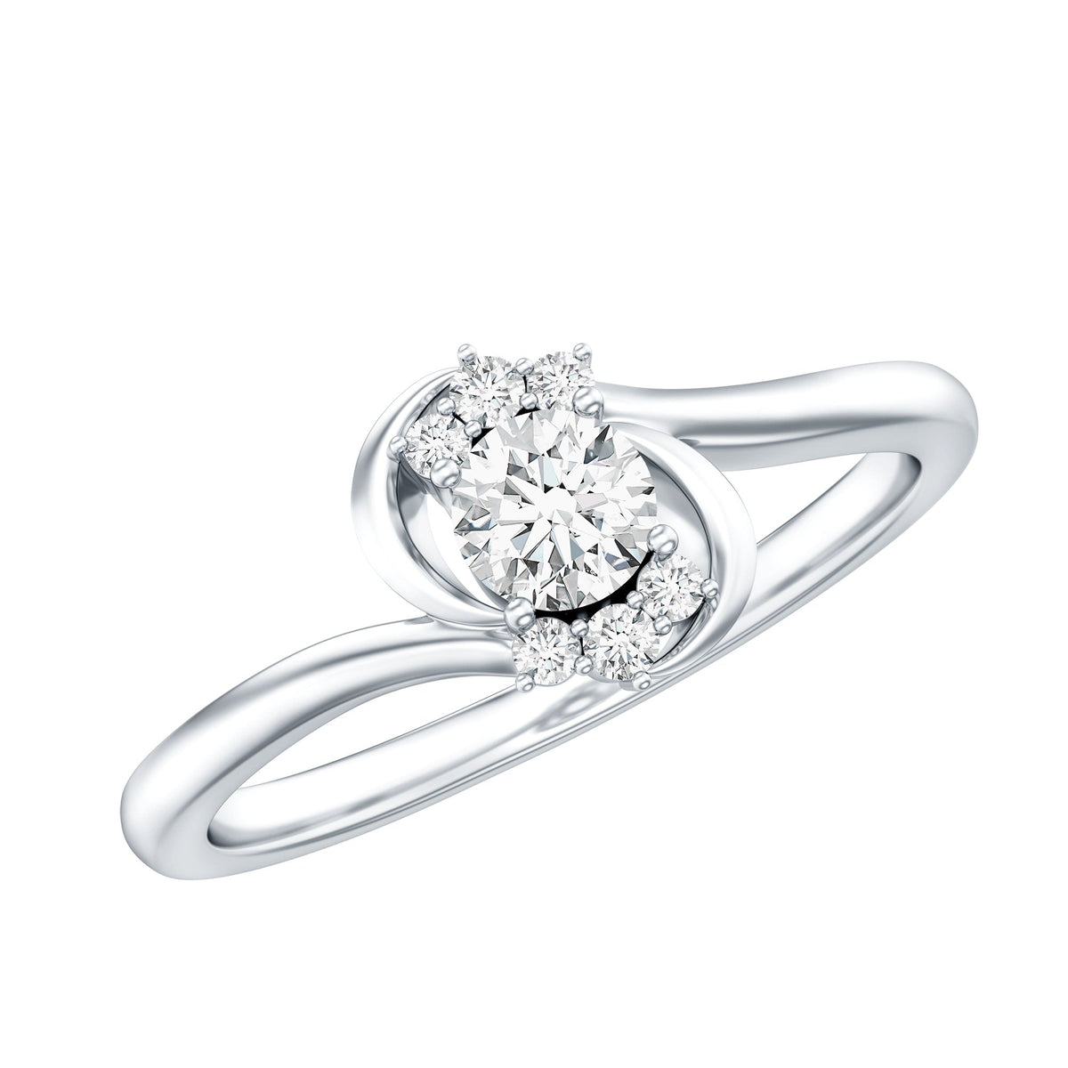 Certified real diamond promise ring with bypass shank from Rosec Jewels, featuring sparkling diamonds and a sleek, elegant design.