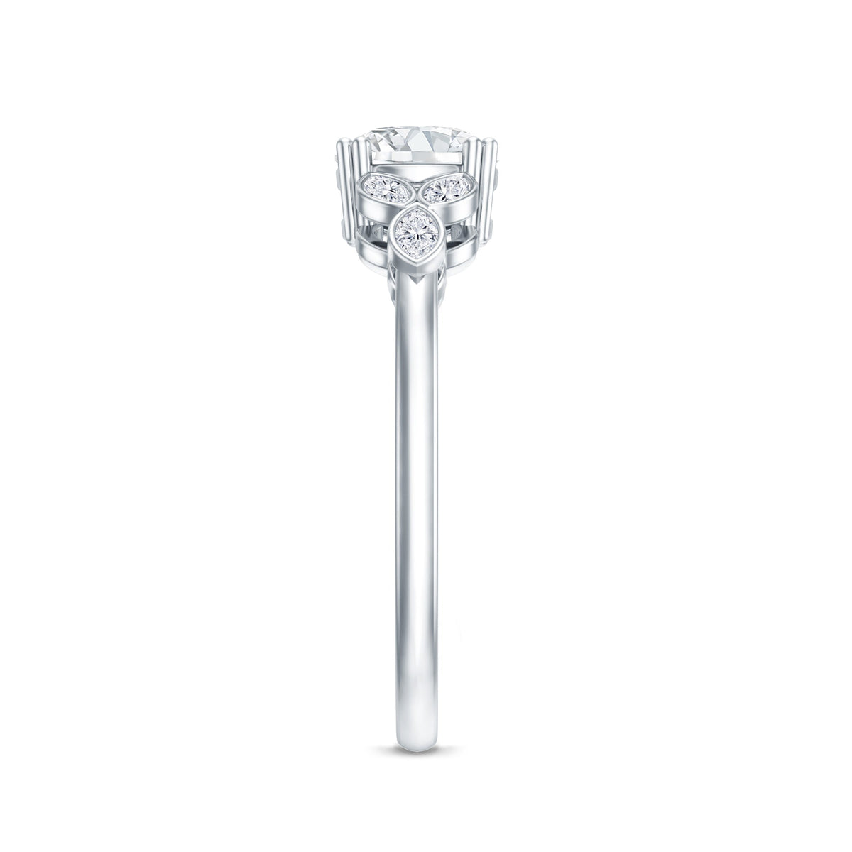 Certified Moissanite Solitaire Engagement Ring with Trio