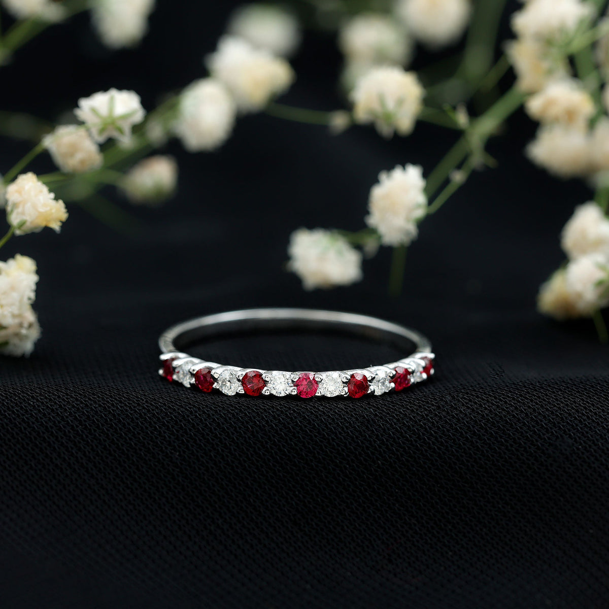 Lab Created Ruby and Diamond Stackable Band Ring