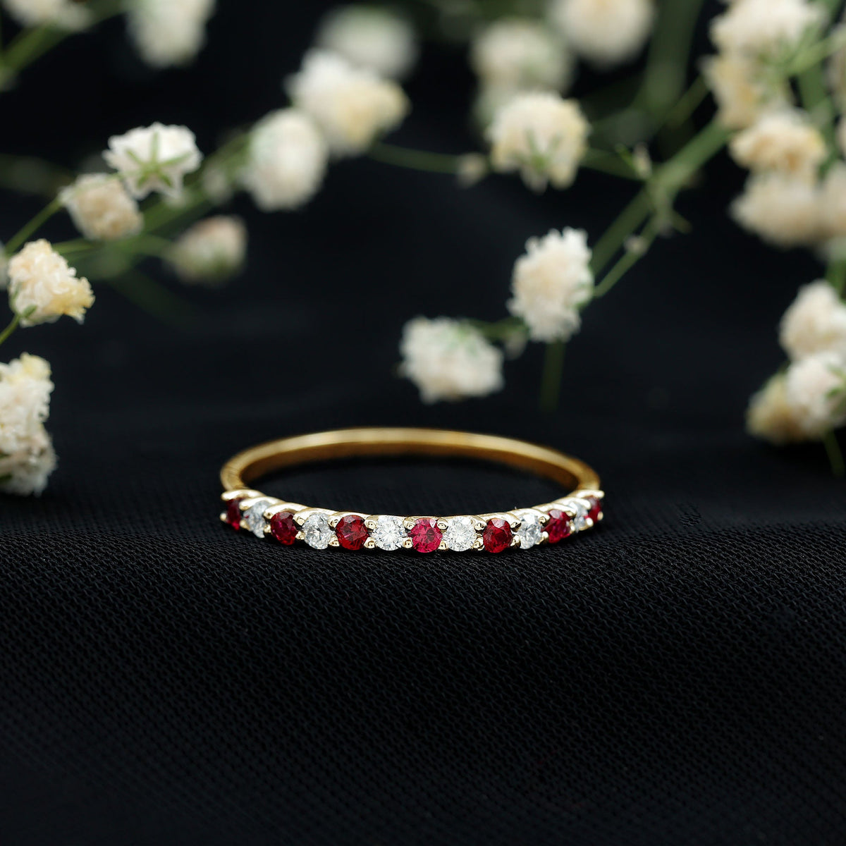 Lab Created Ruby and Diamond Stackable Band Ring