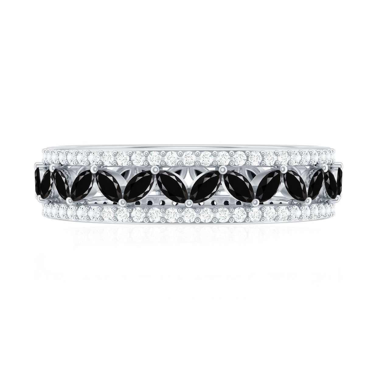 Certified lab-grown black diamond wedding band ring with moissanite, showcasing a sleek, elegant design from Rosec Jewels.