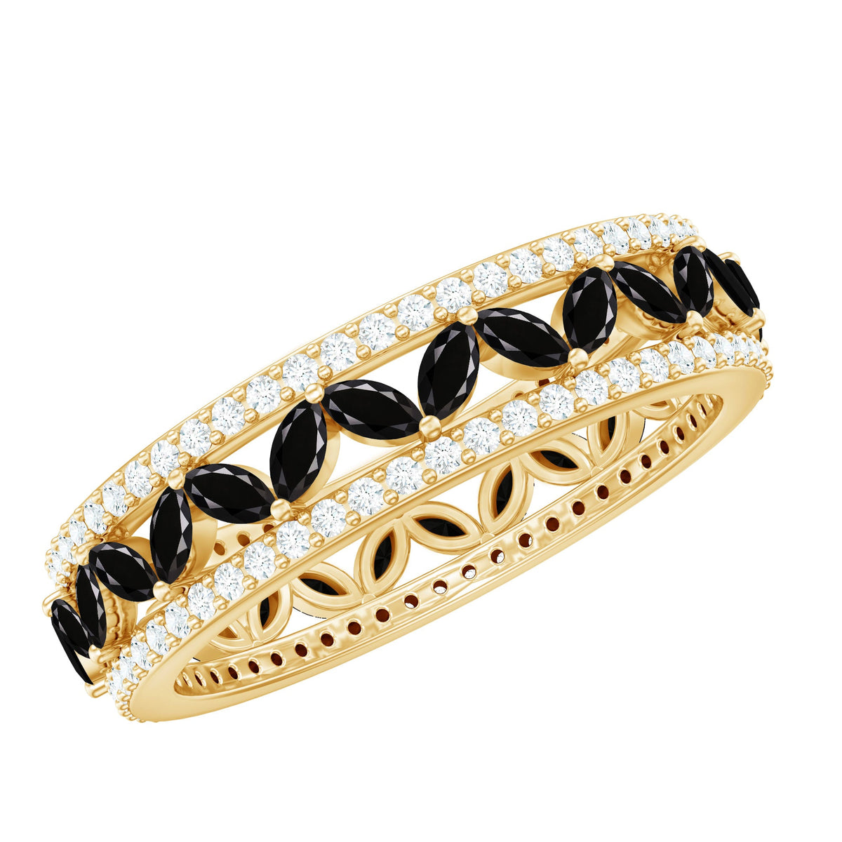 Black lab-grown diamond wedding band ring with moissanite accents from Rosec Jewels, showcasing a sleek, elegant design.