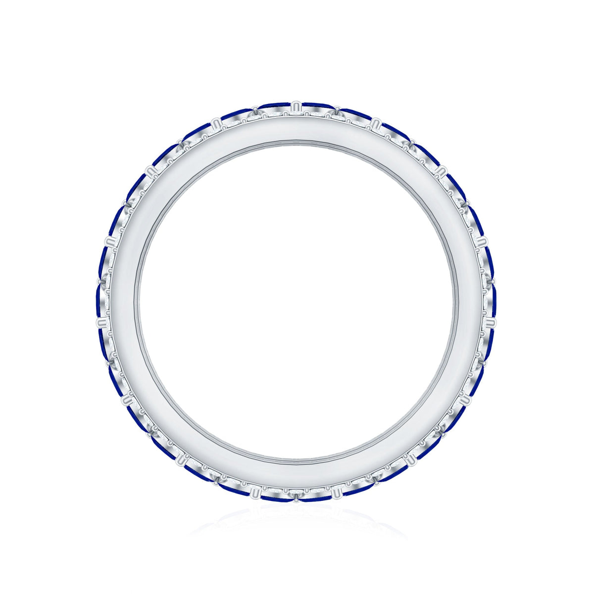 Marquise lab-created blue sapphire and diamond wedding band ring by Rosec Jewels, featuring elegant gemstone accents.