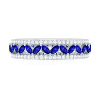 Marquise lab-created blue sapphire and diamond wedding band ring by Rosec Jewels, featuring elegant gemstone accents.