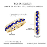 Marquise lab-created blue sapphire and diamond wedding band ring by Rosec Jewels with elegant gemstone accents.