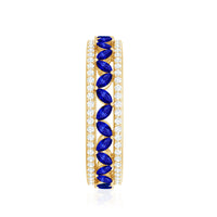 Marquise lab-created blue sapphire and diamond wedding band ring by Rosec Jewels, showcasing a elegant design with sparkling stones.