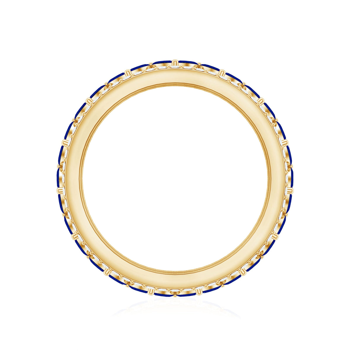 Marquise lab-created blue sapphire and diamond wedding band ring by Rosec Jewels featuring a gold band and elegant gemstone setting.