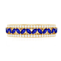 Marquise blue sapphire and diamond wedding band ring by Rosec Jewels with alternating gemstones and intricate band design.