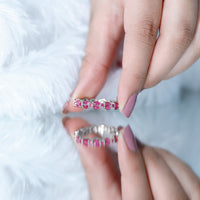Marquise and Round Cut Created Ruby Contemporary Eternity Ring