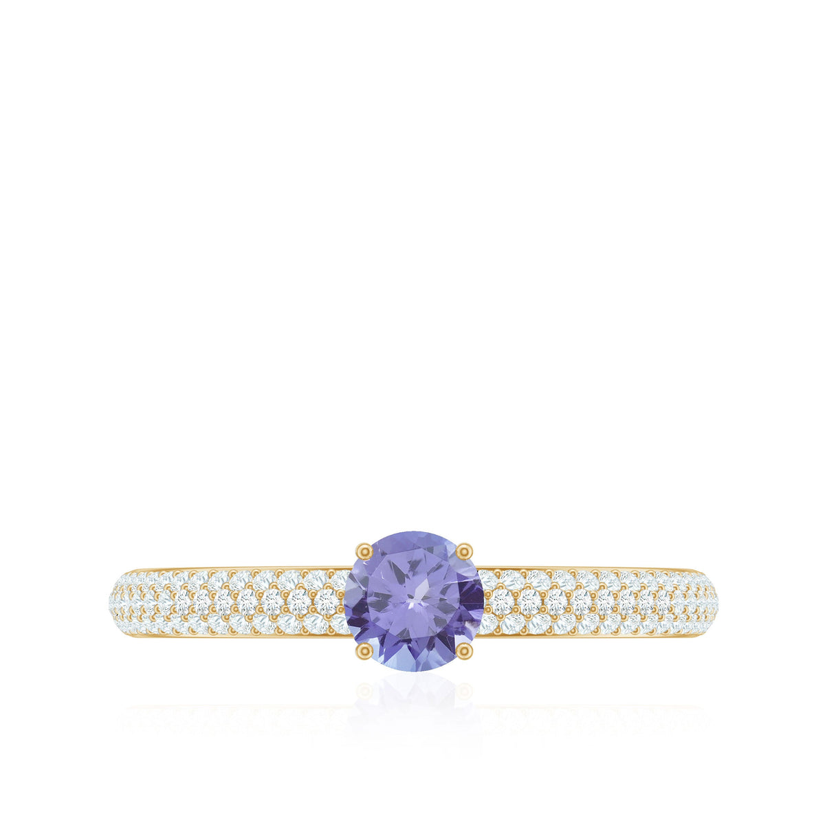Natural Tanzanite engagement ring with pave diamond side stones from Rosec Jewels, featuring a stunning central gemstone and sparkling accents.
