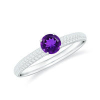 Natural amethyst engagement ring with diamond accents for women, featuring a rose gold band from Rosec Jewels.