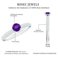 Natural amethyst engagement ring with diamond accents for women, featuring a Rosec Jewels ring design.