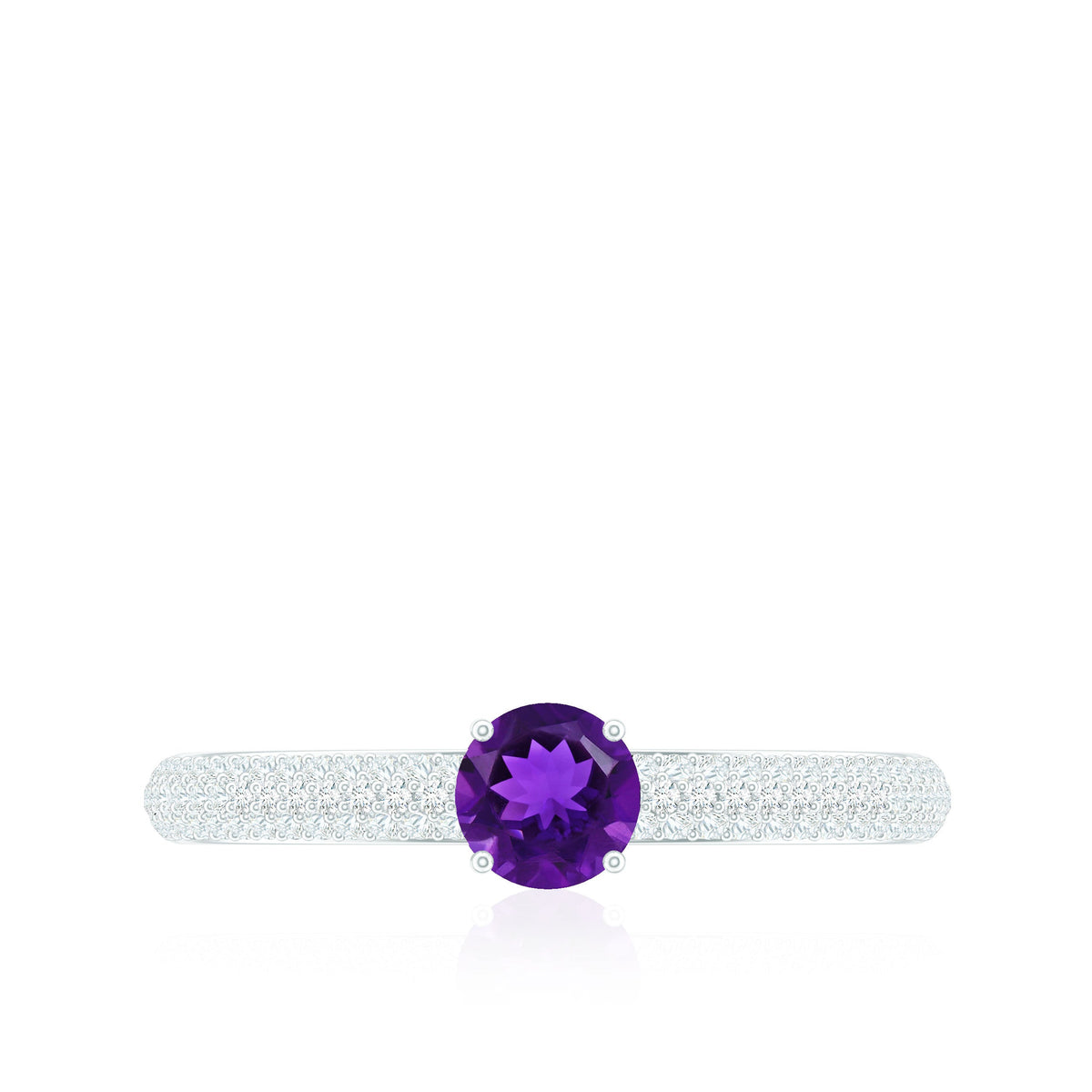 Natural amethyst engagement ring with diamond accents for women, featuring a rose gold band and detailed craftsmanship by Rosec Jewels.