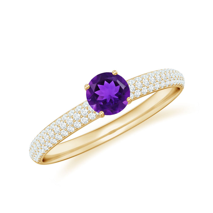 Natural amethyst engagement ring with diamond accents for women, featuring a Rosec Jewels ring design and elegant gemstone setting.