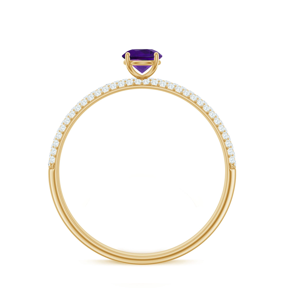 Natural amethyst engagement ring with diamond accents, showcasing a rose gold band and intricate detailing by Rosec Jewels.