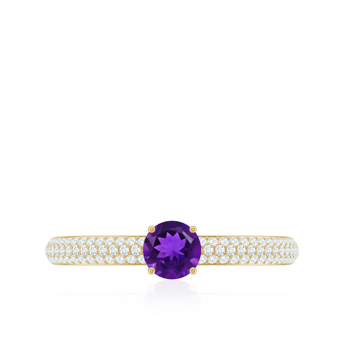 Natural amethyst engagement ring with diamond for women, featuring a rose gold band and intricate detailing by Rosec Jewels.