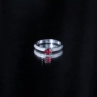 Lab Created Ruby Solitaire Ring with Moissanite Side Stones