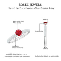 Lab Created Ruby Solitaire Ring with Moissanite Side Stones