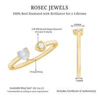 Certified Real Diamond Heart Promise Ring in Cuff Style