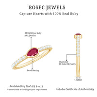 Pear-shaped ruby promise ring with diamond accents from Rosec Jewels, showcasing the elegant East West style ring design.