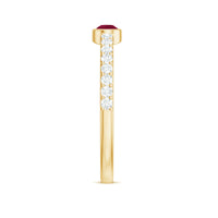 Pear-shaped ruby promise ring with diamond accents from Rosec Jewels, showcasing a stunning East West style design.