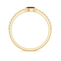 East West style pear-shaped ruby promise ring with diamond accents from Rosec Jewels, showcasing the elegant ring design.
