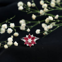 Natural Pear Shape Ruby Diamond Flower Engagement Ring for Women
