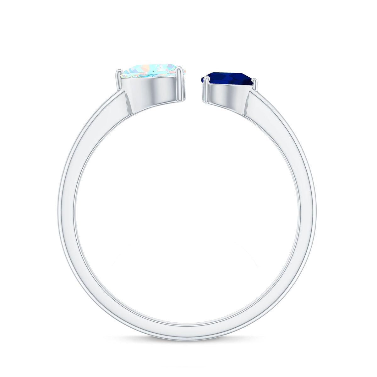 Heart-shaped Ethiopian opal and blue sapphire promise ring by Rosec Jewels, featuring two elegant gemstones on a silver band.