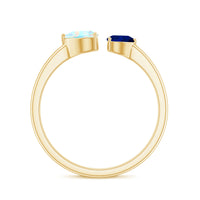 Natural heart-shaped Ethiopian Opal and Blue Sapphire 2-stone promise ring by Rosec Jewels, featuring elegant gemstone settings.