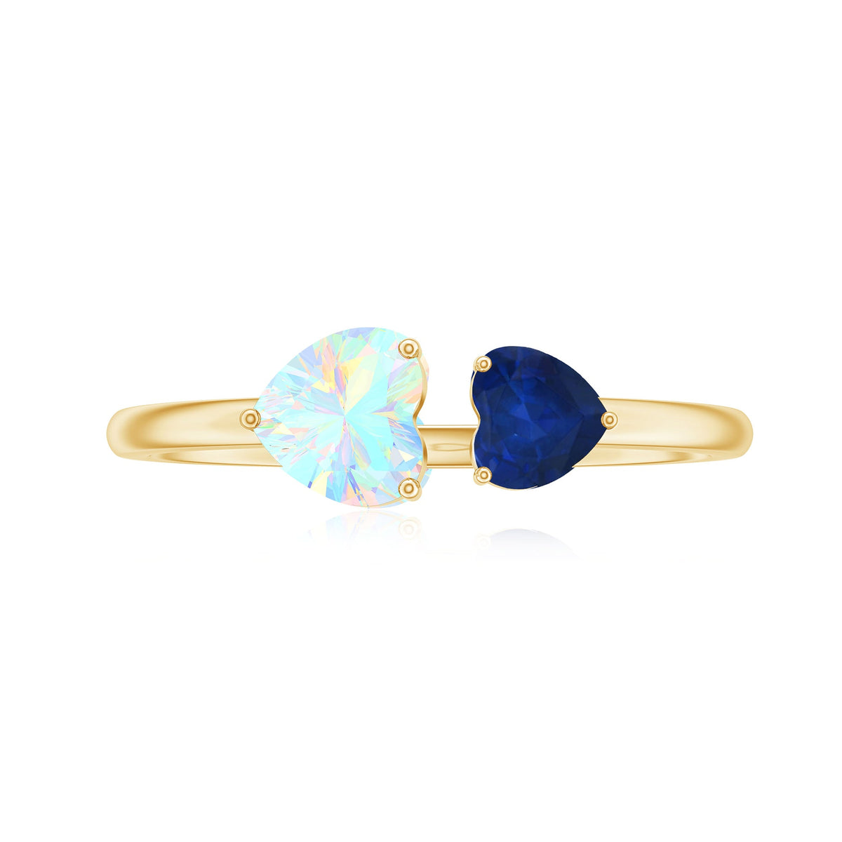 Heart-shaped Ethiopian Opal and Blue Sapphire promise ring featuring two stones, crafted by Rosec Jewels.