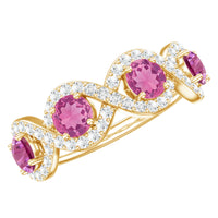 Pink Tourmaline Infinity Half Eternity Band Ring with Diamond