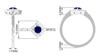 Rosec Jewels 3/4 CT blue sapphire and diamond ring with textured details, featuring a sleek band and intricate design.