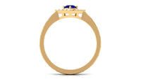 Rosec Jewels 3/4 ct blue sapphire and diamond ring with textured details, showcasing elegant gemstone setting and intricate band design.