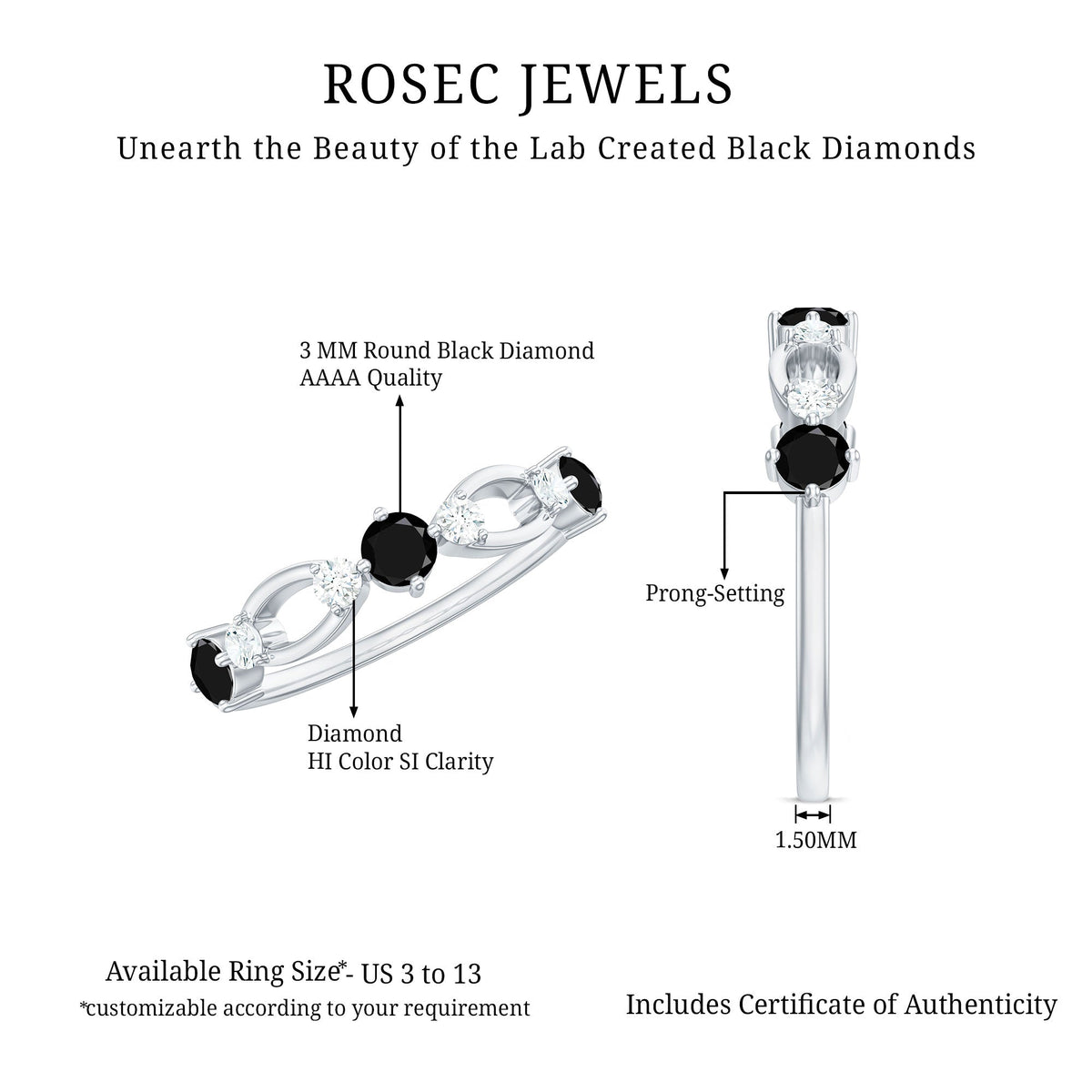 Certified Lab Grown Black and White Diamond Promise Ring