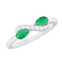 Natural Pear Emerald and Diamond Infinity Promise Ring by Rosec Jewels, featuring a pear-shaped emerald and sparkling diamonds.