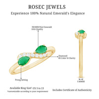Natural Pear Emerald and Diamond Infinity Promise Ring by Rosec Jewels, showcasing a delicate band with pear-shaped emerald and sparkling diamonds.