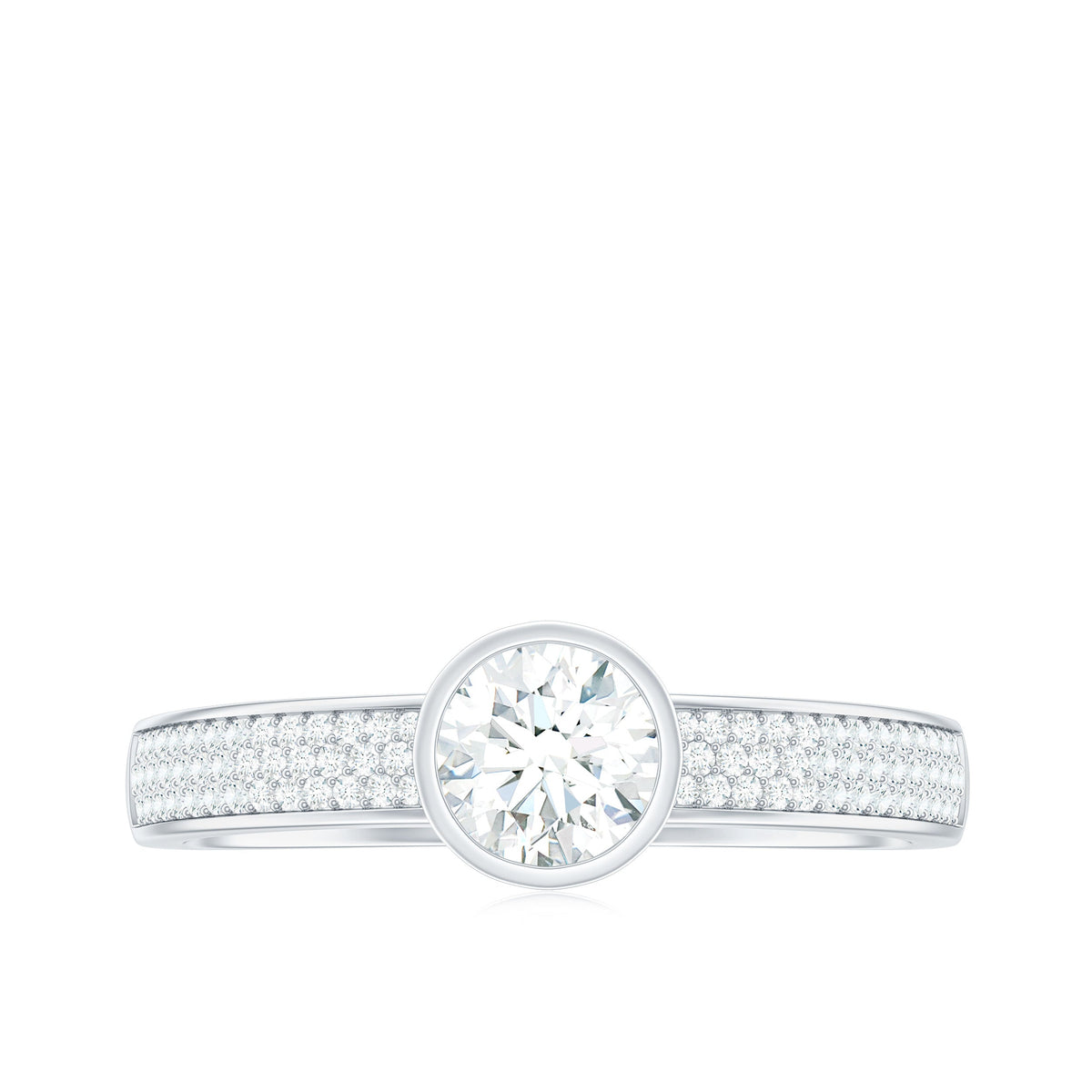 Bezel Set Moissanite Engagement Ring with Side Stones