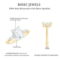 Solitaire Moissanite Emerald Cut Engagement Ring with Certificate