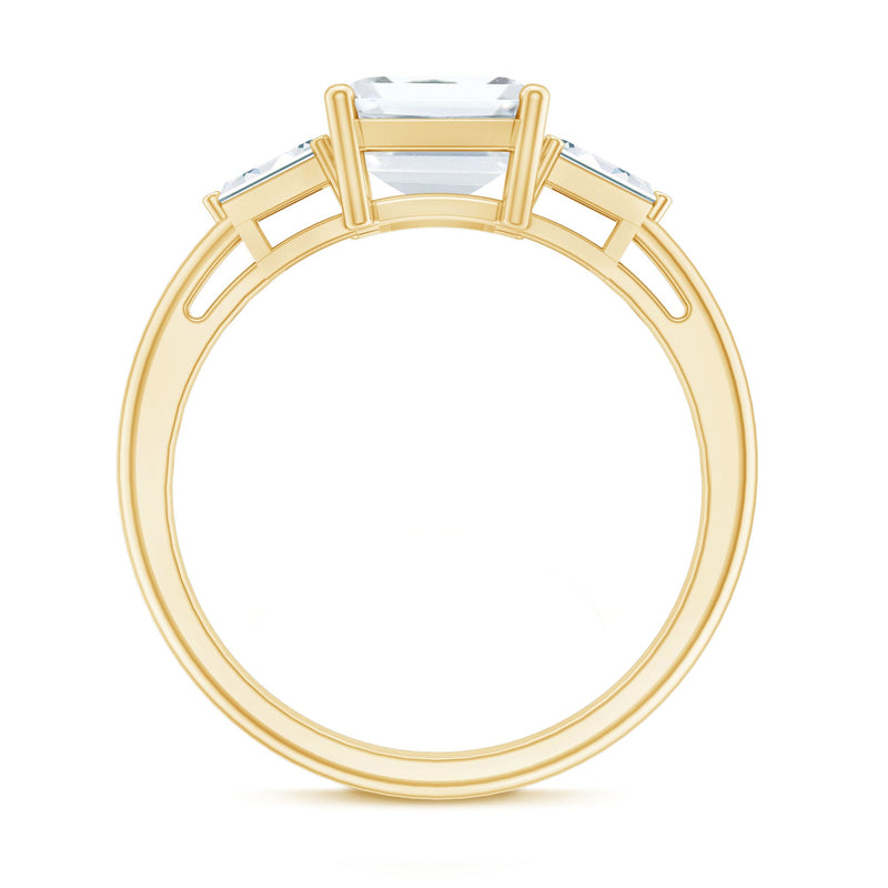 Solitaire moissanite emerald cut engagement ring by Rosec Jewels featuring a certified sparkling gemstone on a sleek band.