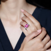Lab Created Pink Sapphire Statement Engagement Ring with Moissanite